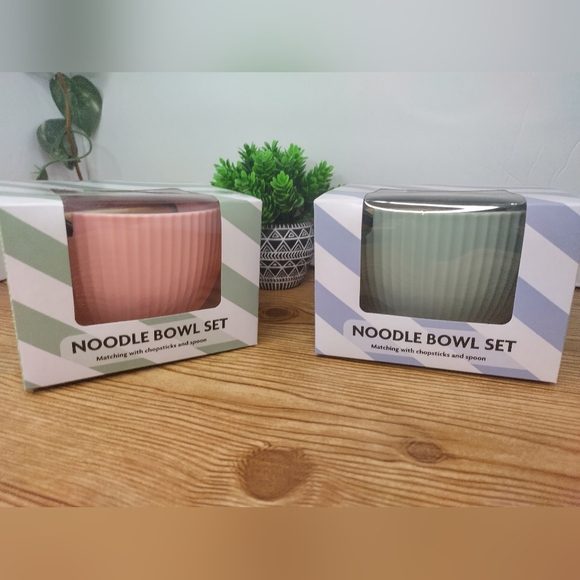 Noodle Bowl Set Of 2 Pink And Green - Picture 1 of 5